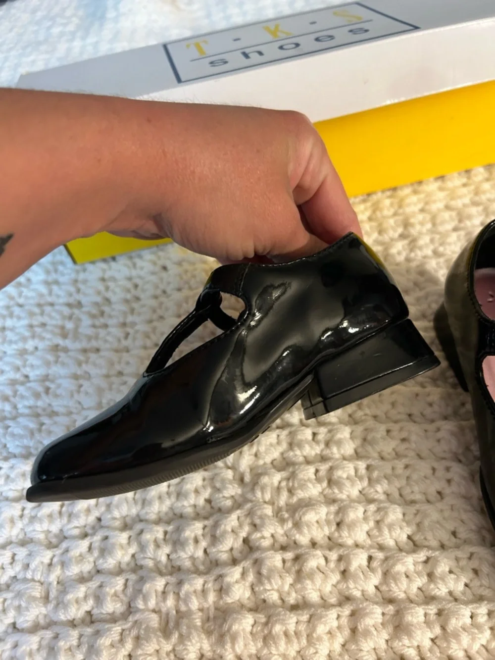 audrey Black Patent T-Strap Mary Janes with Pink Insole - Picture 10 of 13